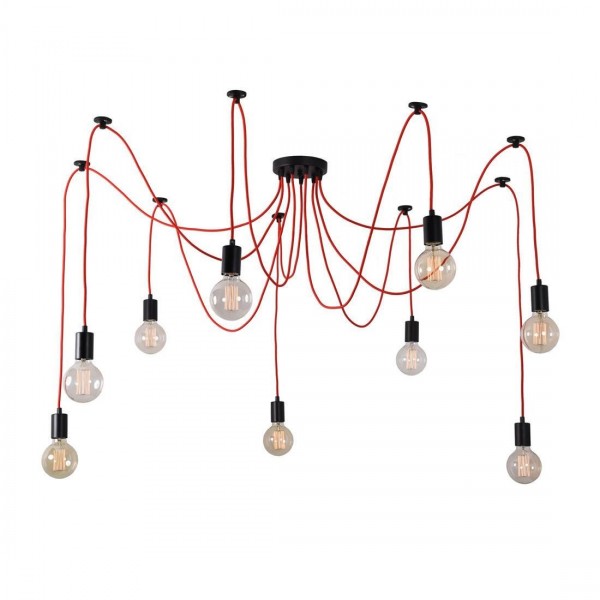 Suspension SPIDER - 9 globes - rouge - filament Style