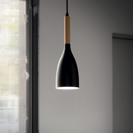 Suspension MANHATTAN - bois/metal - Ø11cm -Ideal-Lux