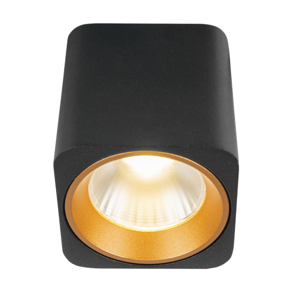 Plafonnier spot NEPAL 7W - carré - Noir/Laiton - HOFFLIGHTS