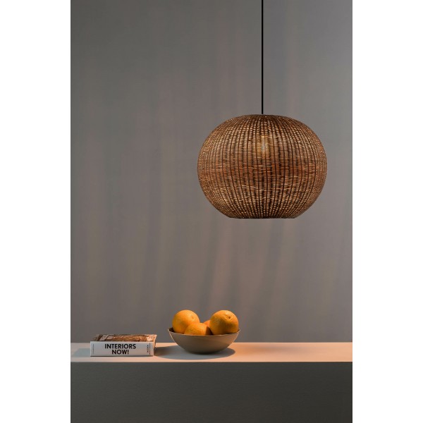 Suspension LED HAKA - Ø 30cm E27 - Noir/Rotin - FARO