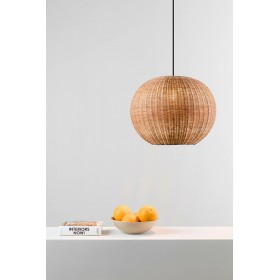 Suspension LED HAKA - Ø 30cm E27 - Noir/Rotin - FARO