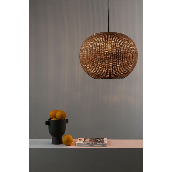 Suspension LED HAKA - Ø 53cm E27 - Noir/Rotin - FARO