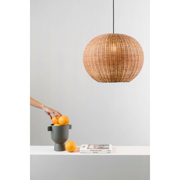 Suspension LED HAKA - Ø 53cm E27 - Noir/Rotin - FARO