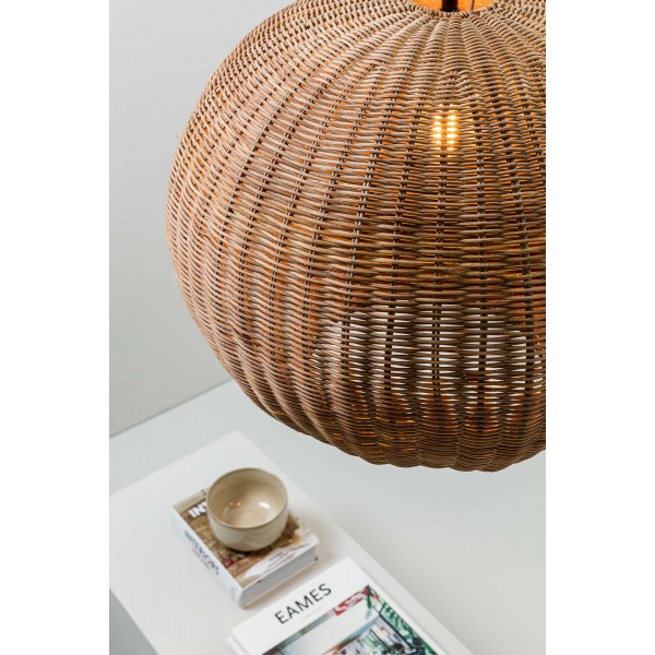 Suspension LED HAKA - Ø 53cm E27 - Noir/Rotin - FARO